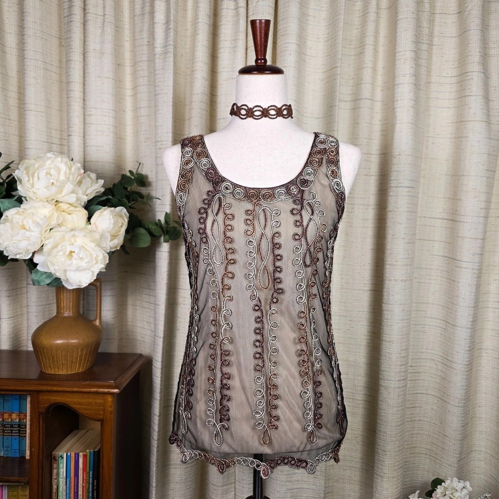 Vintage Pretty Angel Mesh Lace Boho‎ Top Grunge Fairy Y2K Size Medium Silk Blend - Picture 2 of 12